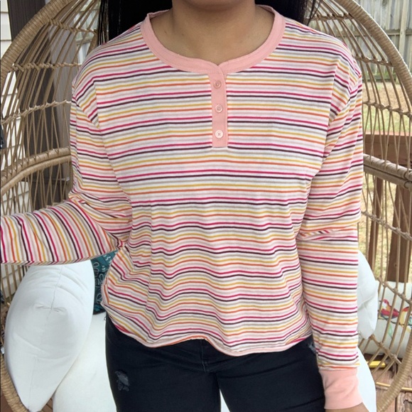 Cactus + Pearl NWT Retro Stripe Henley Top SZ XL - Picture 1 of 7